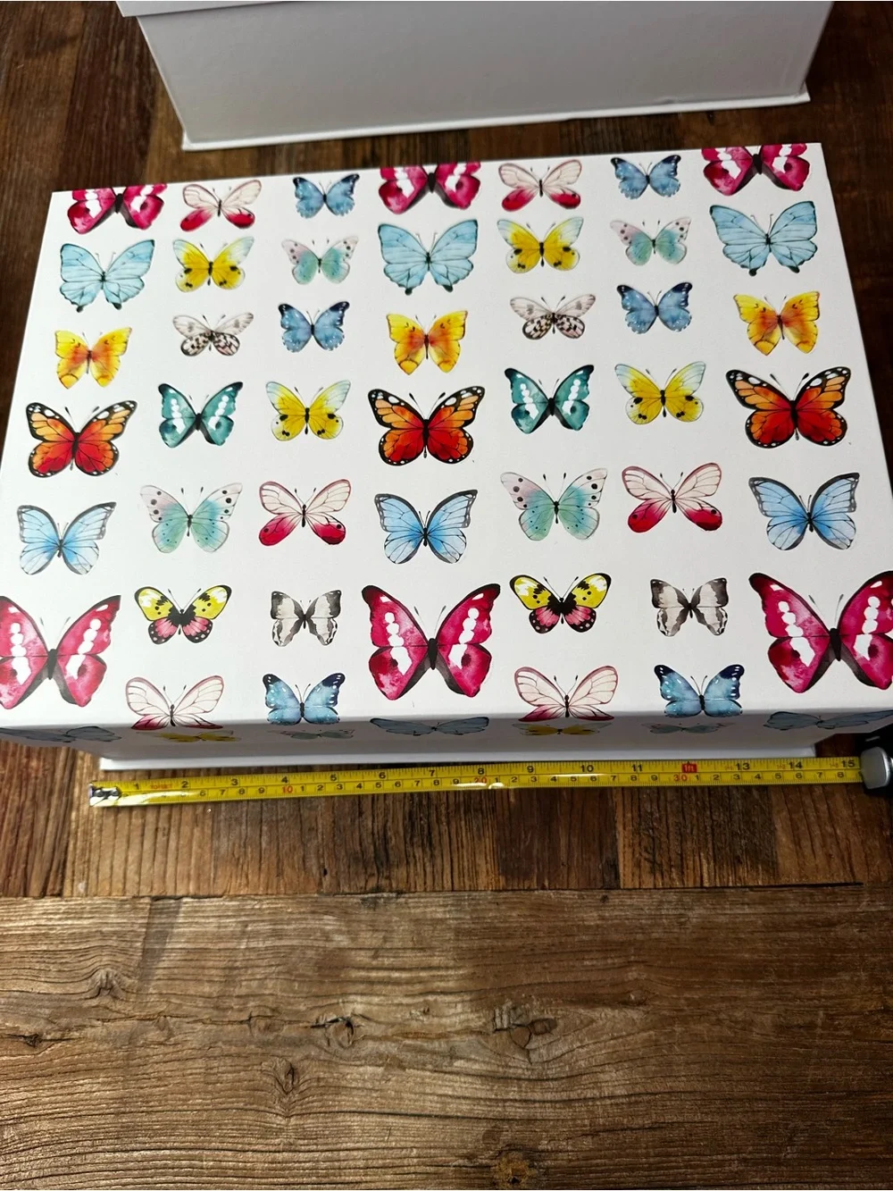 Butterfly Pattern Storage Box Set - White with Multi-Color Butterflies